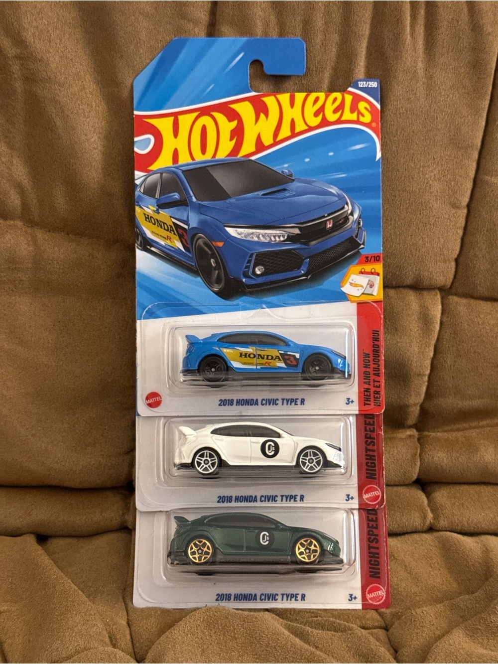 Mattel Hot Wheels 3-Pack - Blue, White & Green Civic Type R